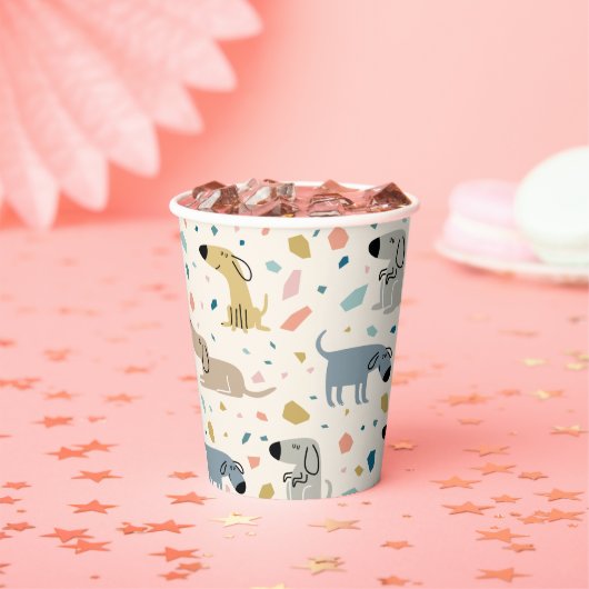 Pastel Terrazzo Funny Niedlich Dog Muster Pappbecher (Insitu)
