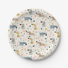 Pastel Terrazzo Funny Niedlich Dog Muster Pappteller