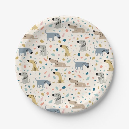 Pastel Terrazzo Funny Niedlich Dog Muster Pappteller (Vorderseite)