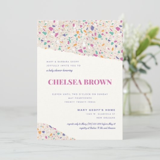 Pastel Terrazzo Slab Moderne Babydusche Ankündigung (Stehend Vorderseite)