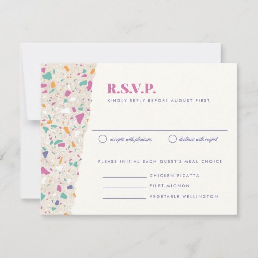 Pastel Terrazzo Slab Wedding RSVP Card Karte (Vorderseite)