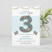 Pastel Three Fast Birthday Car Einladung (Stehend Vorderseite)