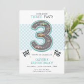 Pastel Three Fast Birthday Race Einladung (Stehend Vorderseite)