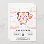 Pastel Tiger 1. Geburtstag Einladung (Vorne/Hinten)