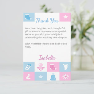 Pastel-Tiny-Icons-Baby-Shower- & Geschlechtsenthül Dankeskarte