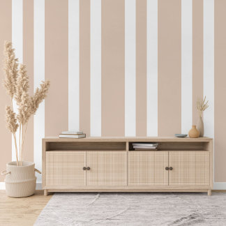 Pastel Toasted Almond Beige Weiße Streifen Muster Tapete