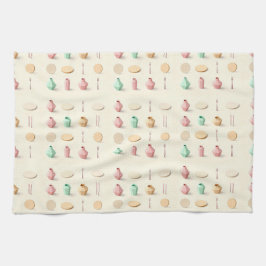 Pastel toned isometric low poly vases and cutlery geschirrtuch