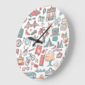 Pastel Tourist Muster Große Wanduhr (Winkel)