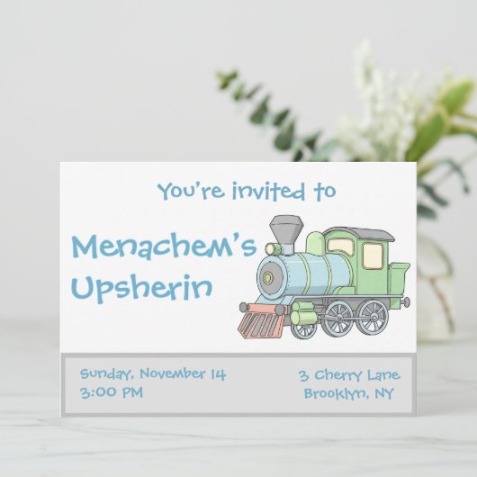 Pastel Train upsherin Einladung (Stehend Vorderseite)