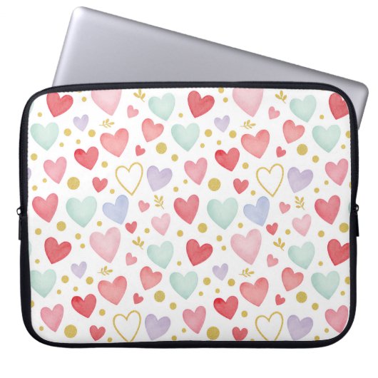 Pastel-Träume Wasserfarben-Herzen Laptopschutzhülle (Vorderseite)