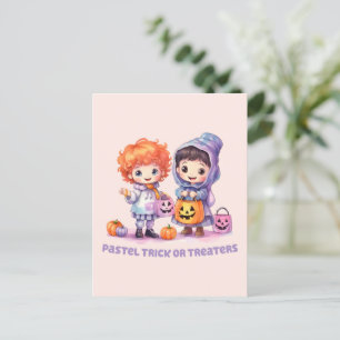 Pastel Trick oder Treaters - Cartoon Boy and Girl Postkarte