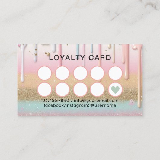 Pastel Tropfen Nagelsalon Manicurist Treuekarte (Rückseite)