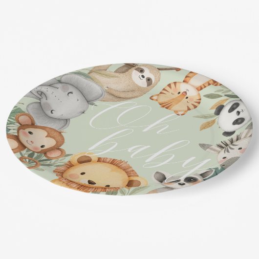 Pastel Tropical Baby Dusche Jungle Safari Tiere Pappteller (Schrägansicht)
