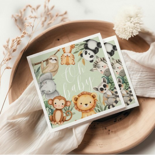 Pastel Tropical Baby Dusche Jungle Safari Tiere Serviette