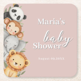 Pastel Tropical Baby Shower Jungle Safari Tiere Rechteckiger Pappuntersetzer