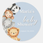 Pastel Tropical Baby Shower Jungle Safari Tiere Runder Aufkleber (Vorderseite)