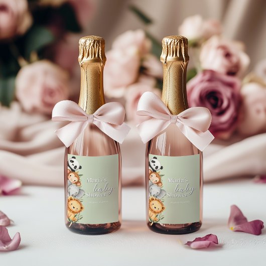 Pastel Tropical Baby Shower Jungle Safari Tiere Weinetikett