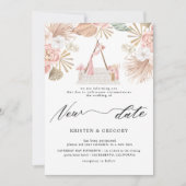 Pastel Tropical Foliage Bohemisch neues Datum Hoch Einladung (Vorderseite)