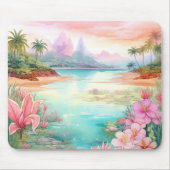 Pastel Tropical Island Beach Sunset Mountains Mousepad (Vorne)