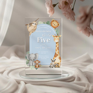 Pastel Tropical Jungle Safari Geburtstag von Tiere Acryleinladungen