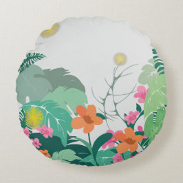 Pastel Tropical Leaves and Flowers Rundes Kissen