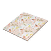 Pastel Tropical Pink Flamingo Muster Fliese (Seite)