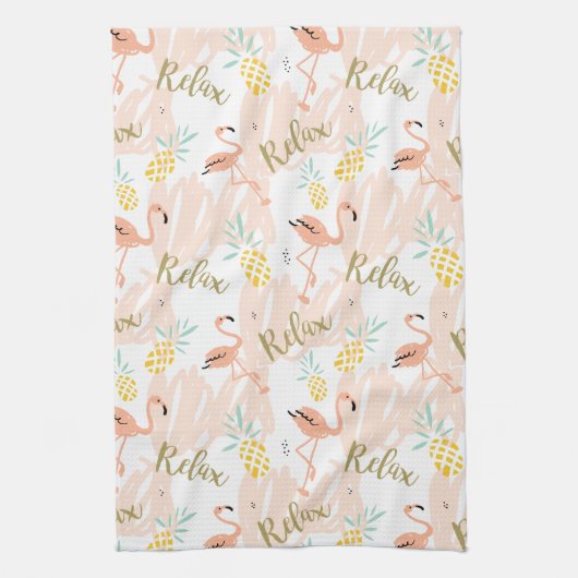 Pastel Tropical Pink Flamingo Muster Geschirrtuch (Vertikal)