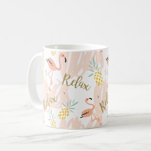 Pastel Tropical Pink Flamingo Muster Kaffeetasse (Vorderseite Links)