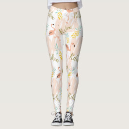 Pastel Tropical Pink Flamingo Muster Leggings