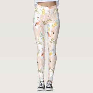 Pastel Tropical Pink Flamingo Muster Leggings