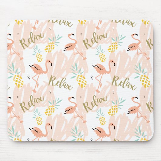 Pastel Tropical Pink Flamingo Muster Mousepad (Vorne)