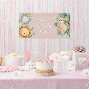 Pastel Tropical Wild One Jungle Safari Foto Banner
