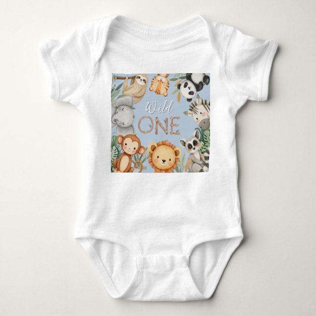 Pastel Tropical Wild One Jungle Safari Tiere Baby Strampler (Vorderseite)