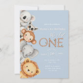 Pastel Tropical Wild One Jungle Safari Tiere Einladung (Vorderseite)