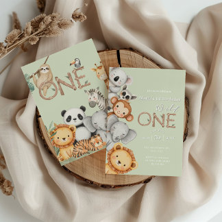 Pastel Tropical Wild One Jungle Safari Tiere Einladung