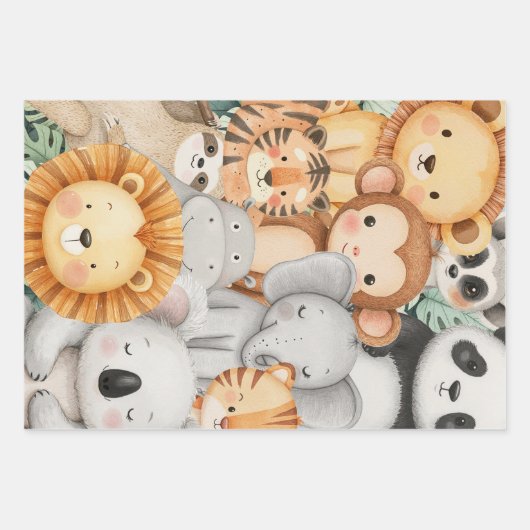 Pastel Tropical Wild One Jungle Safari Tiere Geschenkpapier Set (Vorderseite 3)