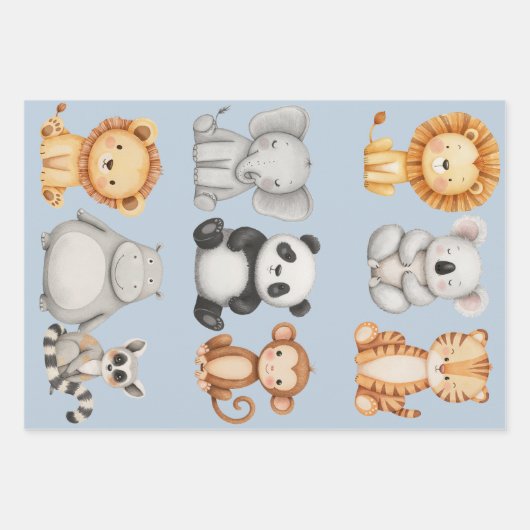 Pastel Tropical Wild One Jungle Safari Tiere Geschenkpapier Set (Vorderseite 2)