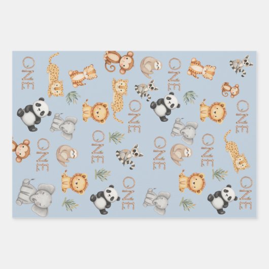 Pastel Tropical Wild One Jungle Safari Tiere Geschenkpapier Set (Vorderseite)