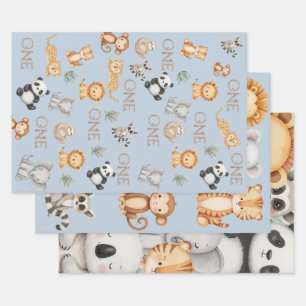 Pastel Tropical Wild One Jungle Safari Tiere Geschenkpapier Set