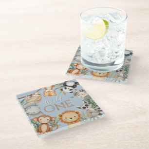 Pastel Tropical Wild One Jungle Safari Tiere Glasuntersetzer