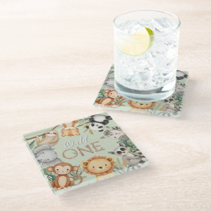 Pastel Tropical Wild One Jungle Safari Tiere Glasuntersetzer