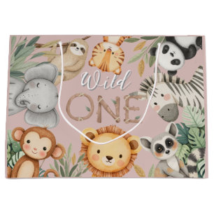 Pastel Tropical Wild One Jungle Safari Tiere Große Geschenktüte
