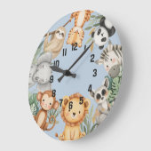 Pastel Tropical Wild One Jungle Safari Tiere Große Wanduhr (Winkel)