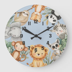 Pastel Tropical Wild One Jungle Safari Tiere Große Wanduhr