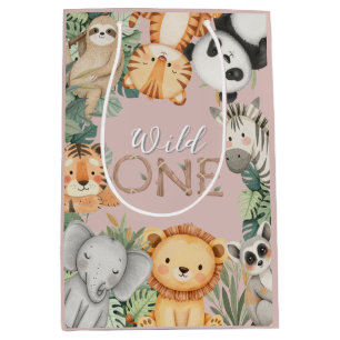 Pastel Tropical Wild One Jungle Safari Tiere Mittlere Geschenktüte