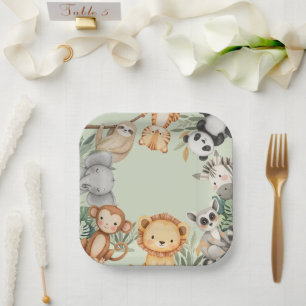 Pastel Tropical Wild One Jungle Safari Tiere Pappteller