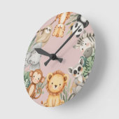 Pastel Tropical Wild One Jungle Safari Tiere Runde Wanduhr (Winkel)