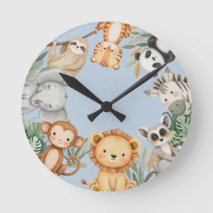 Pastel Tropical Wild One Jungle Safari Tiere Runde Wanduhr