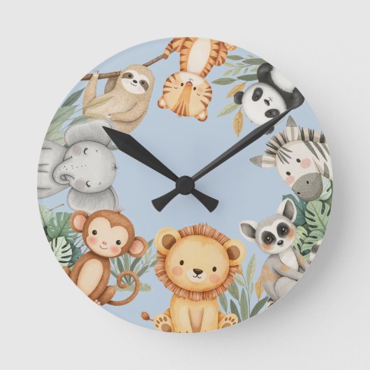 Pastel Tropical Wild One Jungle Safari Tiere Runde Wanduhr (Vorderseite)
