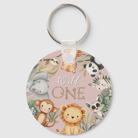 Pastel Tropical Wild One Jungle Safari Tiere Schlüsselanhänger (Vorderseite)